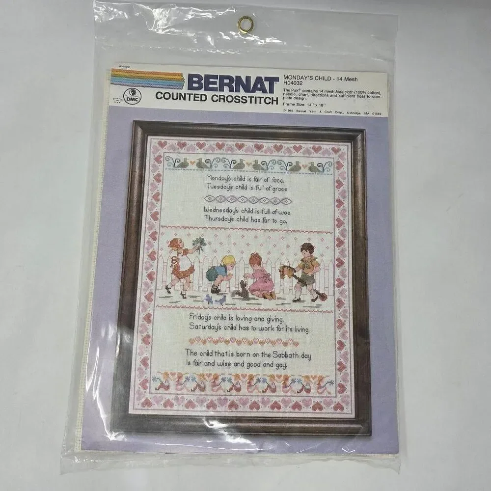 MONDAYS CHILD COUNTED CROSS STITCH KIT BY BERNAT 14 MESH H04032 14